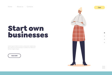 Start own business concept of landing page with confident businesswoman with folded hands