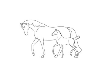 Separately editable vector line images, mare with foal