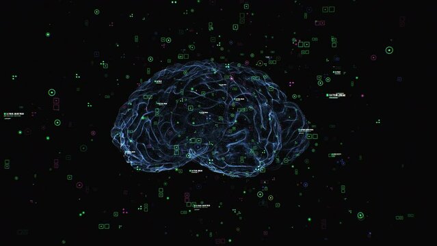 Rotation dark human brain glitch distortion damage bad signal at cyberspace computing data