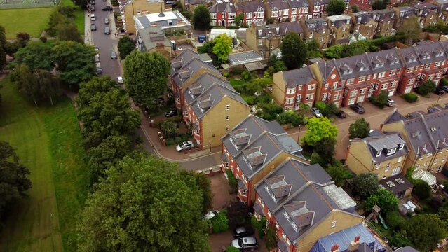 Aerial view of Clapham Common and residential areas of Balham.