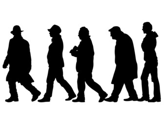 Elderly people with cane one white background