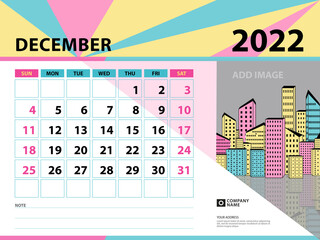 December 2022 template-Calendar 2022 year design, Desk calendar 2022 year, Planner, Week starts on Sunday, Wall calendar design, Stationery design, vintage background vector eps10