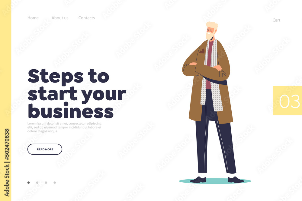 Wall mural steps to start business concept of landing page with successful businessman stand with folded hands