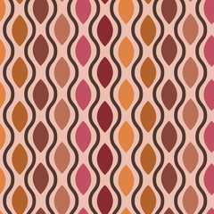 Retro 70s ogee seamless pattern in brown, beige, yellow and pink. For home d&eacute;cor, wallpaper and textile 