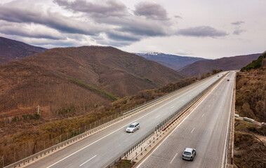 Aerial view from a drone of a part of a highway. Transportation and infrastructure concept