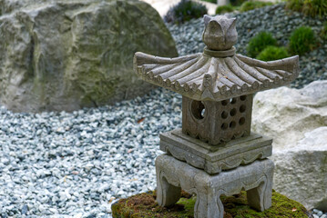 stone temple in a zen garden