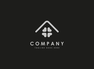 Real Estate Logo. Home Linear Style with Heart Icon Isolated on Black Background. Construction Architecture Building Logo Design Template Element