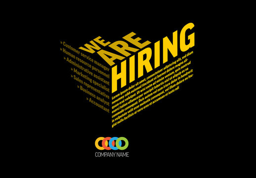 We Are Hiring Flyer Layout Yellow Big Isometric Letters