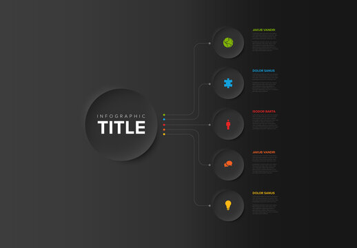 Simple Dark Infographic with Big Center Circle and Six Small Icon Elements