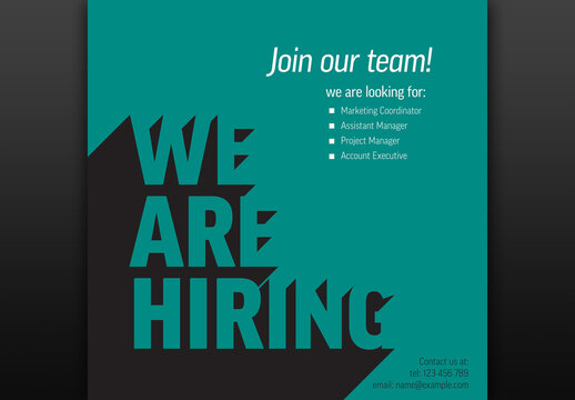 We Are Hiring Minimalistic Flyer Template Teal Version with Long Shadow Letters