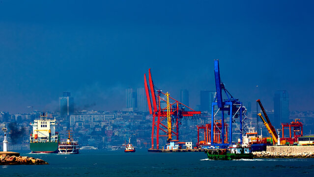 Istanbul, Turkey - 05.05.2022: Haydarpasa Port and Container Terminal