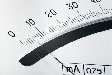 scale with an arrow on a white background. Device for measuring the strength of electric current.