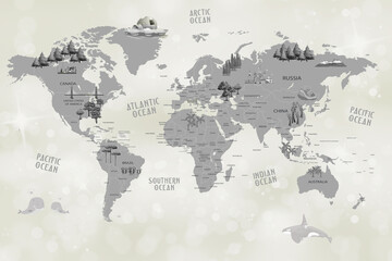 world map animals for kids room wallpaper design
