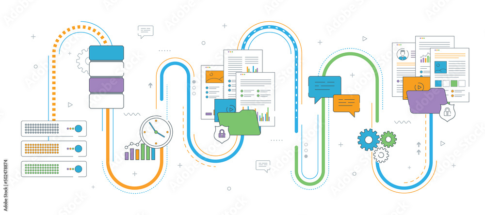 Poster shared data. download files safely. thin line vector design.
