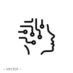 ai icon, artificial brain, circuit intelligent robot, future smart technology, machine tech, thin line symbol on white background - editable stroke vector illustration