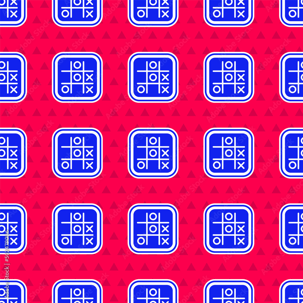 Poster blue tic tac toe game icon isolated seamless pattern on red background. vector