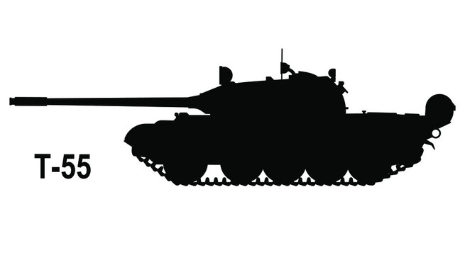 Battle tank T-55. Tank icon. Vector illustration. Tank silhouette