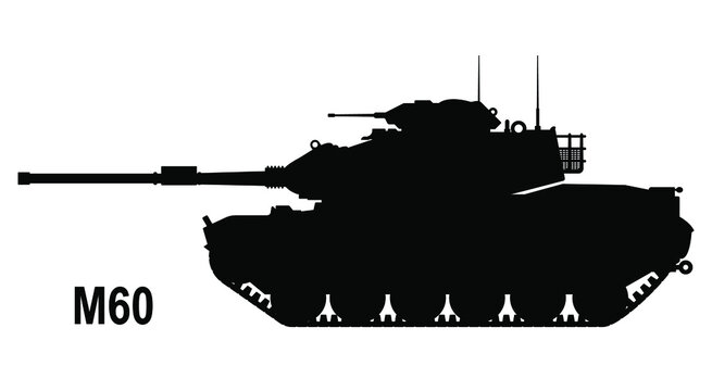 M45 battle tank. M60 tank icon. Retro battle tank M60. Vector illustration. Tank silhouette