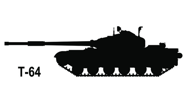 Battle tank T-64. Tank icon. Vector illustration. Tank silhouette