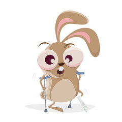 funny cartoon rabbit with a broken leg