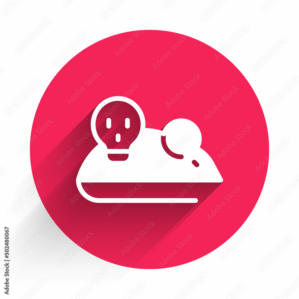 Poster white experimental mouse icon isolated with long shadow background. red circle button. vector
