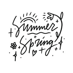 Summer spring lettering shop sale groovy handmade text quote vector illustration