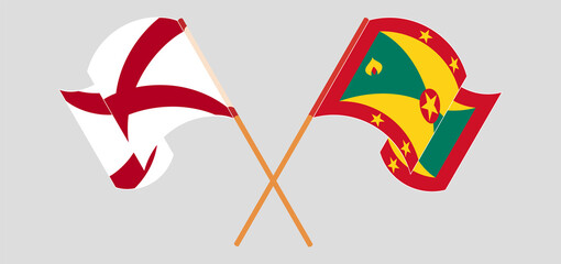 Crossed and waving flags of The State of Alabama and Grenada