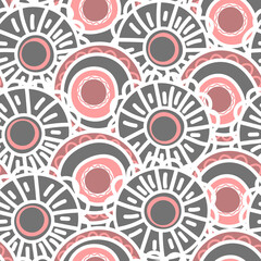 Seamless pattern with geometric aboriginal ornament. Ethnic tribal rounded color background. Afican, australian motiph. Dots painting. Vector illustration, template design for cloth, card, fabric