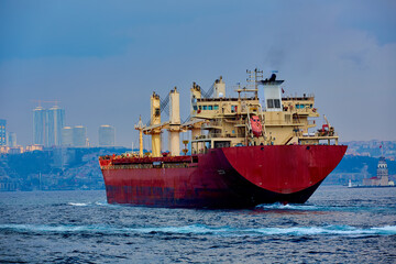 Large cargo ship in in Bosphorus Strait, Istanbul, Turkey