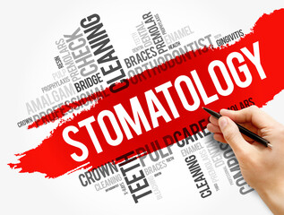 Stomatology word cloud collage, health concept background