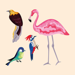 cute exotic birds icons