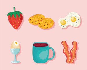 six breakfast menu icons