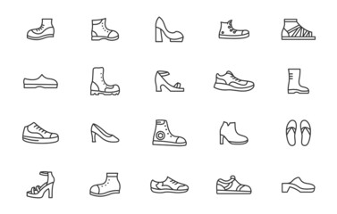 Shoe line icon illustration. Footwear sneaker outline fashion thin minimal shoe set side casual foot boots