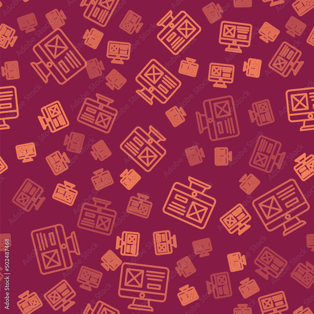 Poster brown line ui or ux design icon isolated seamless pattern on red background. vector