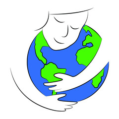 Vector illustration of a person hugging the earth