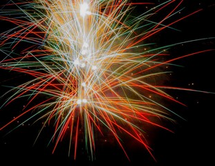 Abstract image of fireworks at night during Hari Raya Aidil Fitri celebration in Melaka, Malaysia