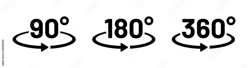 Poster 90 180 360 degree icon set in flat style. view rotation vector isolated on white background.