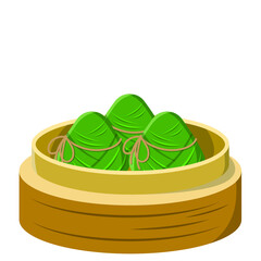 Zongzi in Food Steamer Isolated on White Background. Dragon Boat Festival.