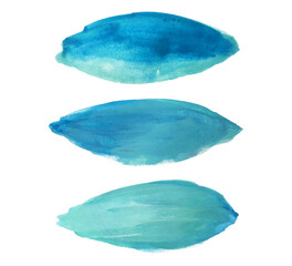 Beautiful set of watercolor brush strokes in blue and green color. Abstract painting in sea tones....