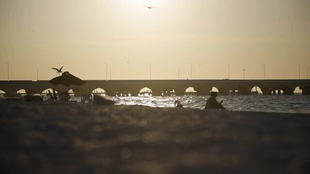 Calm and peaceful Puerto Progreso beach in Yucatan Mexico during sunset 