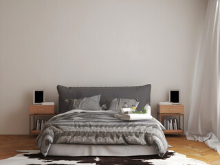 Simple bedroom interior mockup. 3d rendering. 3d illustration