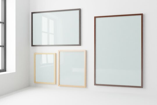 Vertical frame mockup in living room interior. 3d rendering, 3d illustration