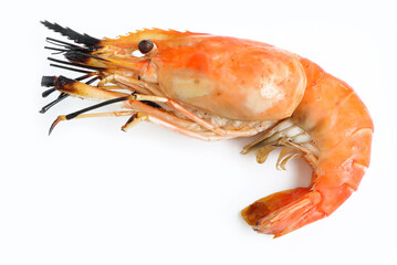 Appetizers, Grilled shrimp on a white background. Popular seafood dishes.