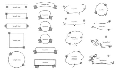 斜線の手書き フレーム・吹き出し・リボンセット