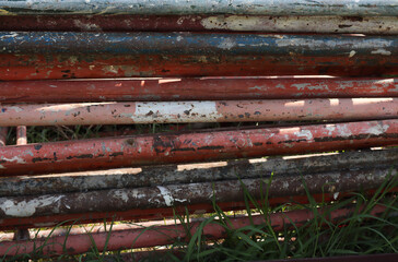 Closeup of scaffolding storage in the construction site. Scaffolding equipment for construction.