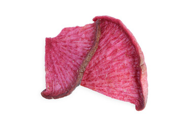 Dried vegetables chips from beet. Dried beetroot chips isolated on the white background with...