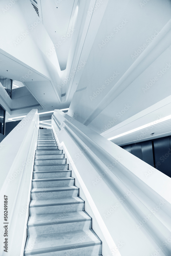 Aufkleber interior view of empty futuristic stairway. building abstract background