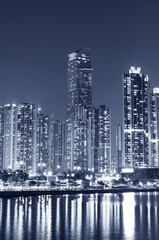 Fototapeta na wymiar Night scene of skyline and harbor of Hong Kong city