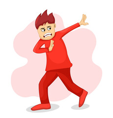 man with red shirt with dont want gesture