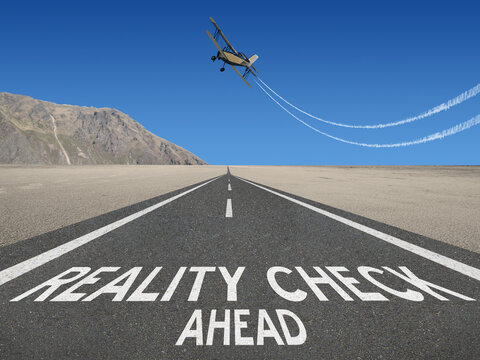 Reality Check Ahead Caution Concept